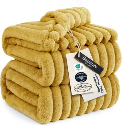 Bedsure GentleSoft California King Size Blanket - Cozy Yellow Fleece Throw for Women, 102x96 Inches