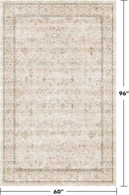 Hazo Haus Ivory Area Rug - Soft, Washable Non-Slip Design for Bedroom & Home Office | 5x8 Size