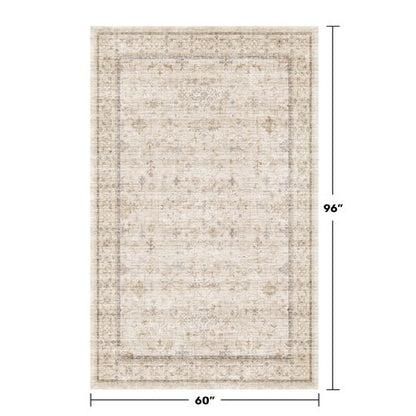 Hazo Haus Ivory 5x8 Area Rug for Bedroom, Home Office, Washable Non Slip Dinning Rugs for Under Table, Soft Low Pile Neutral Farmhouse Boho Living Room Décor