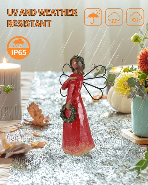 iStatue Christmas Angel Figurine - 6.7'' Hand-Painted Resin Sculpture with Wreath Ornament | Perfect Xmas Gift for Women & Girls (Red)