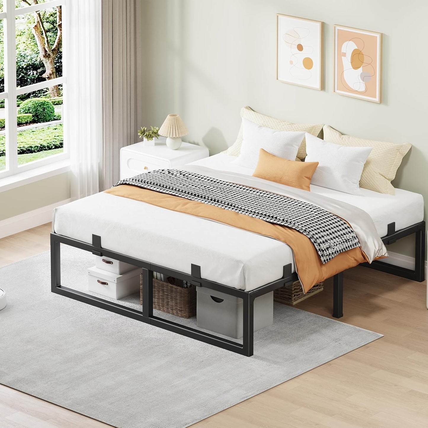 Skiennix Queen Bed Frame - 14 Inch Metal Platform with Squeak-Free Design & Heavy-Duty Support | Black