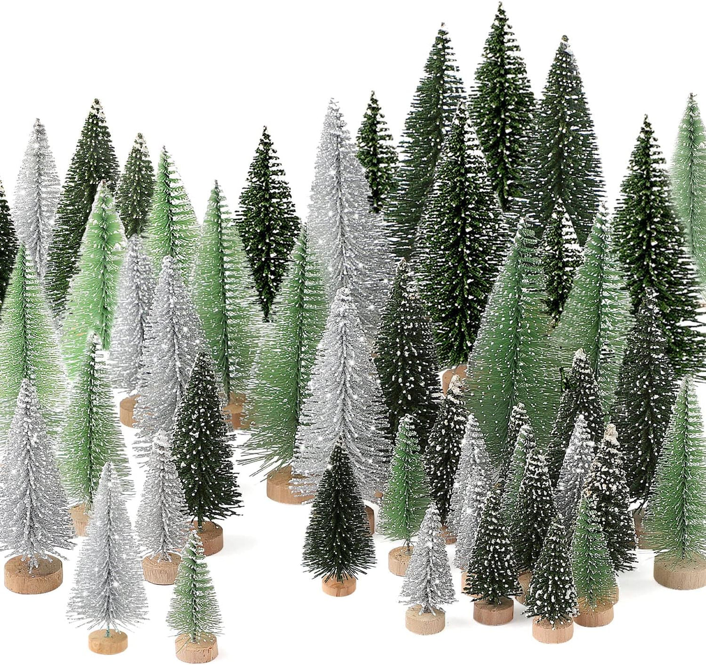 Skiennix Mini Christmas Trees - 30Pcs Artificial Bottle Brush Trees with Wooden Base for Festive Decor