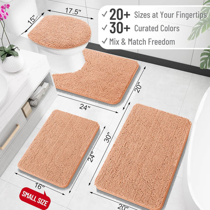 OLANLY Small Bathroom Rugs - Extra Soft Chenille Bath Mats | Quick-Dry, Machine Washable, 24x16, Peach
