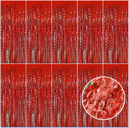 Red Tinsel Foil Fringe Curtains - Sparkling Wavy Backdrop for Parties & Events | Photo Booth Decor