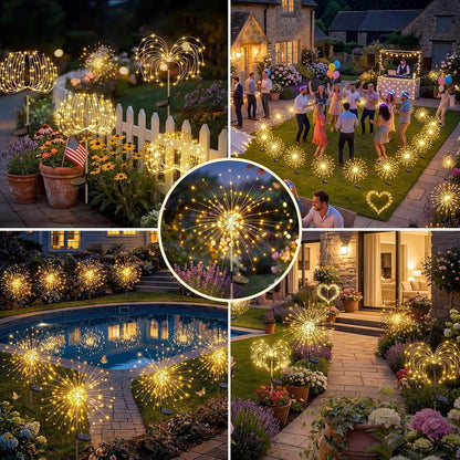 Solar Firework Lights - 120 LED Starburst Garden Lights | Waterproof Outdoor Decor - 2 Pack