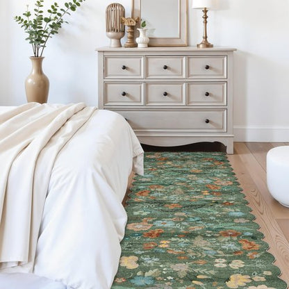 Washable 2'6x12 Hallway Runner Rug: Soft Entryway Kitchen Floral Runners Non Slip Water Resistant Nursery Bathroom Floor Mat Light Weight Carpet for Living Room Bedroom (2'6x12 Floral/Green)