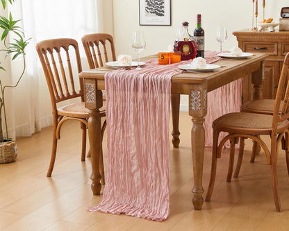 QINJIEJIE Table Runner - 120-Inch Boho Sheer Cheesecloth for Summer Decor | Dusty Pink
