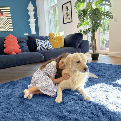 OLANLY 2x6 Machine Washable Runner Rugs for Hallway, Soft Fluffy Shaggy Bedside Rugs for Bedroom, Living Room, Indoor Floor Carpet for Kids Girls and Boys, Home Decor Aesthetic, Blue