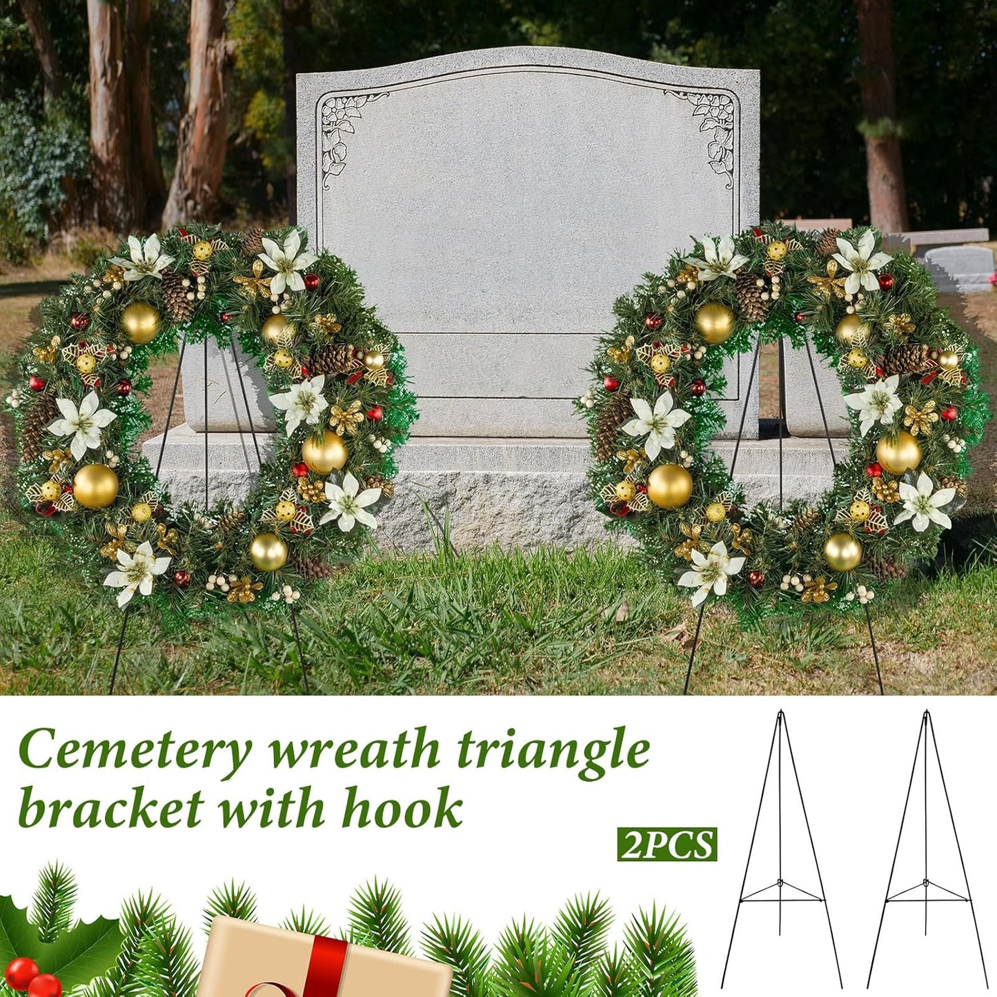 Soaoo Christmas Wreath Stand - Metal Easel for Cemetery Grave Flower Holder | 30-Inch Gravestone Decor