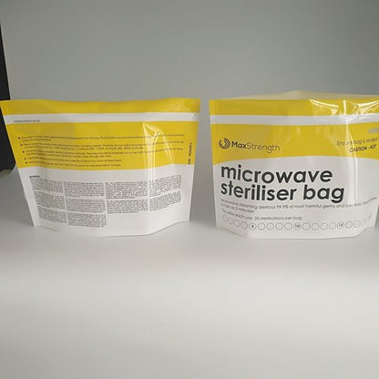 Max Strength Pro Microwave Steam Sterilizer Bags 20pc for Baby Bottles, Soothers, Teethers, Breast Pump Parts, Training Cups, Accessories, Reusable Large Bags, 20 Uses Per Bag, Easy Tracking System