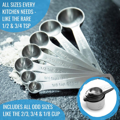 Stainless Steel Measuring Cups Set by Skiennix | 16-Piece Kitchen Set with Conversion Chart & Leveler