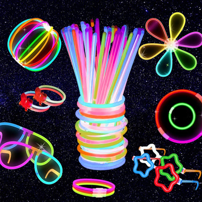 PartySticks Ultra Bright Glow Sticks - Glow in The Dark Party Supplies with Glasses, Bracelets & Connectors | Perfect for Halloween & 4th of July Celebrations