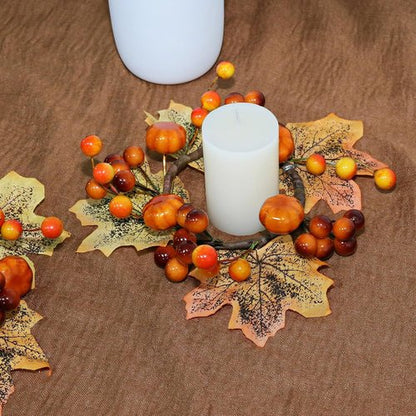 Fall Candle Rings by [Brand Name] - 3.5-Inch Decorative Taper Rings with Maple Leaves & Pumpkins | Set of 3 for Autumn Decor