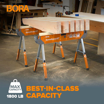 Bora Portamate Speedhorse XT Sawhorse Pair - Heavy-Duty Adjustable 30-36 Inch Metal Top | Ideal for Contractors & Carpenters