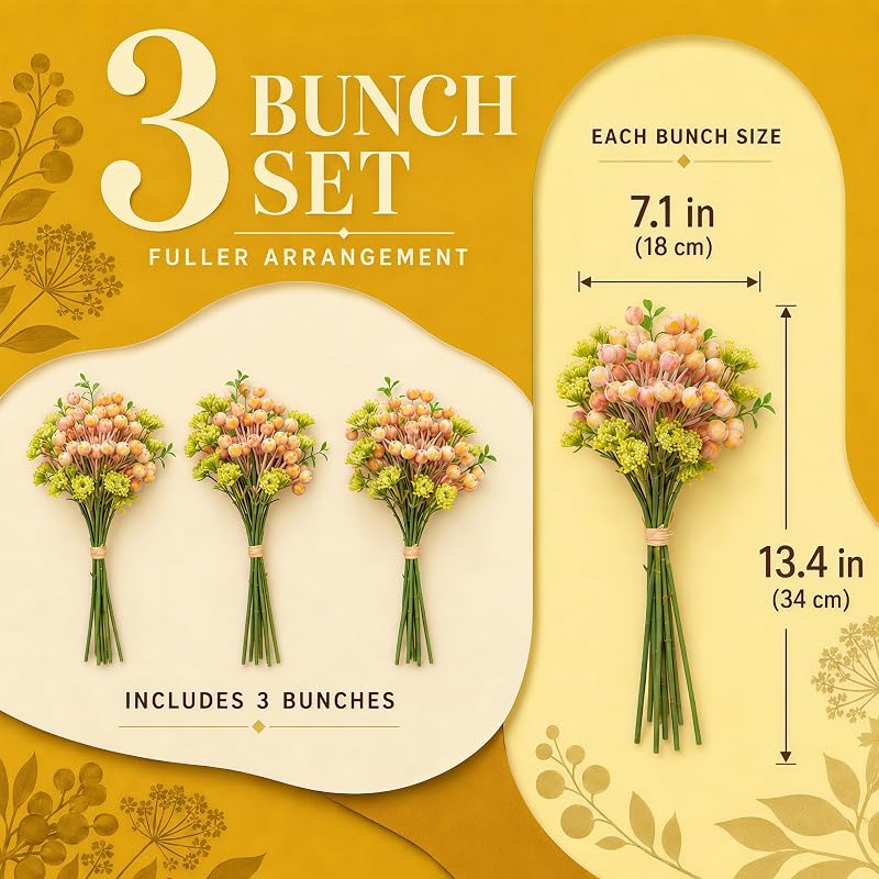 Artificial Berry Stems with Eucalyptus & Blueberries - 3 Bunches, 13in Each - Yellow Variation