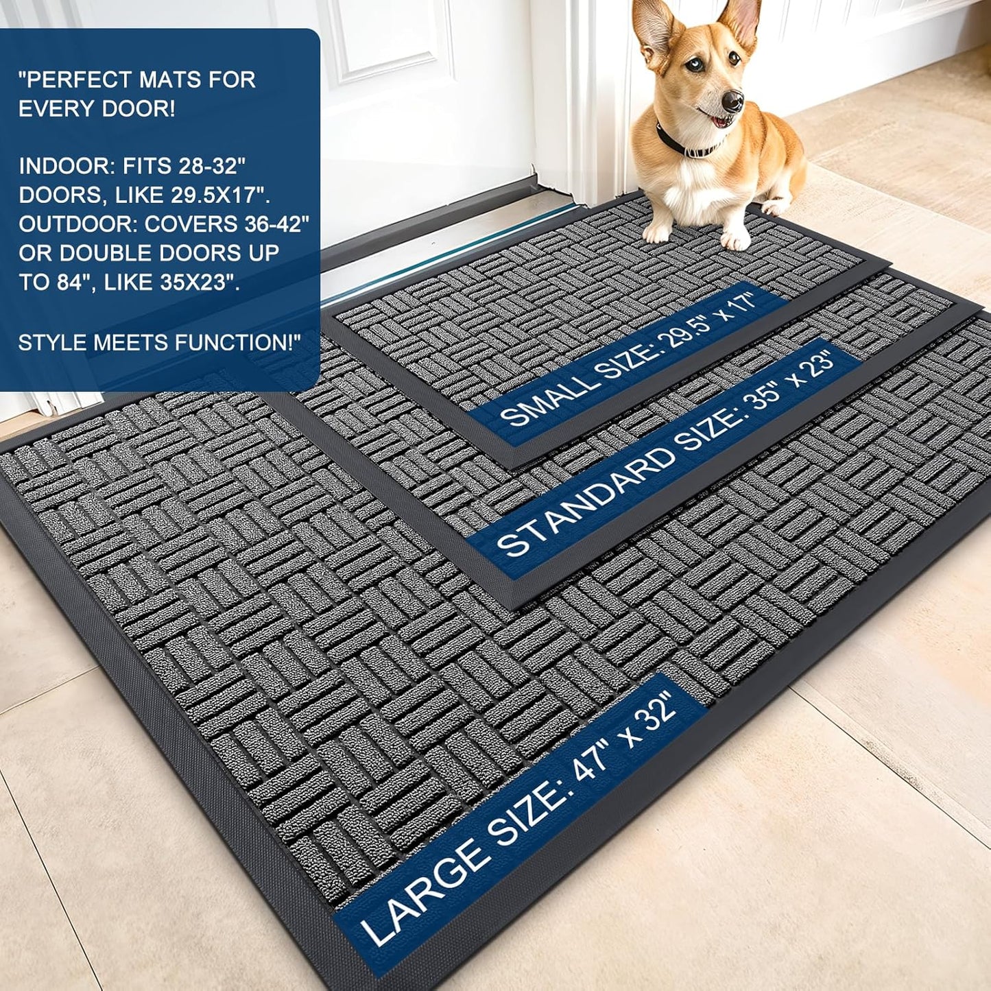 OLANLY Heavy Duty Front Door Mat - Absorbent Natural Rubber | Non-Slip, Stain & Fade Resistant, 29.5x17, Grey