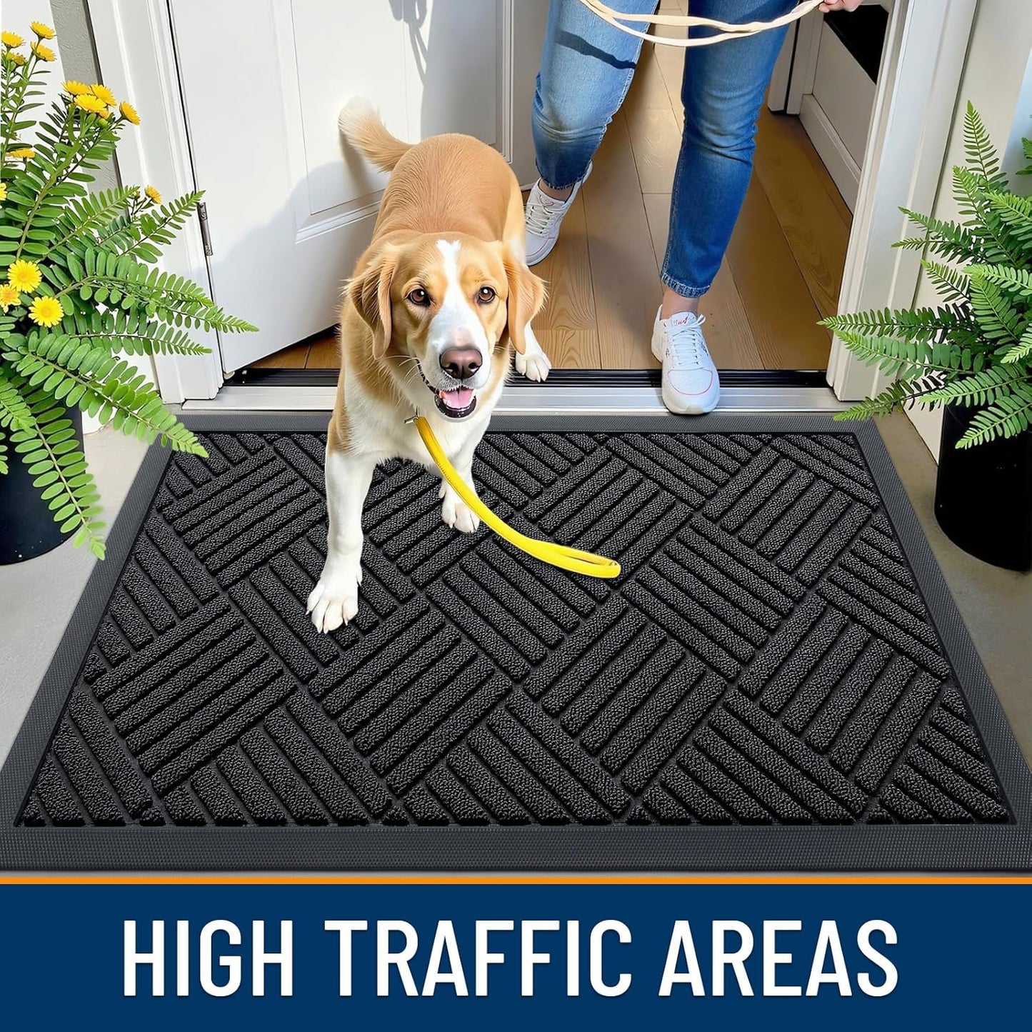 OLANLY Heavy-Duty Front Door Mat - Absorbent, Non-Slip Rubber Doormat | 29.5x17 Inches, Black Diamond