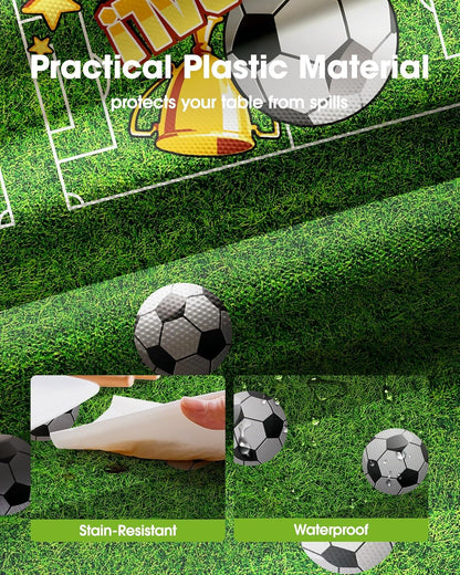 Pureegg Soccer Tablecloths - Disposable Plastic Covers for Soccer Birthday Parties | 54 x 108 Inch, 10 Pack, Green & White