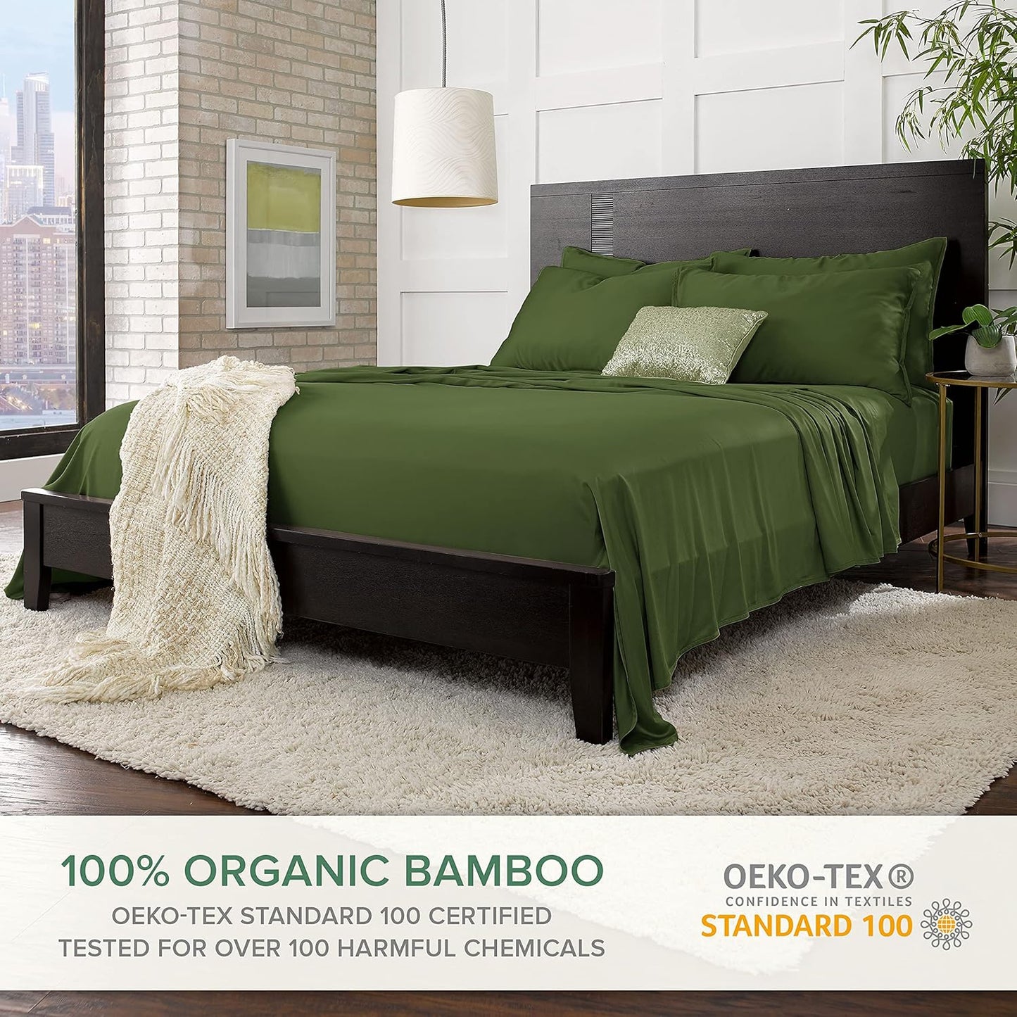 Pure Bamboo Full Sheets - 100% Organic Viscose Bed Sheet Set | Luxuriously Soft & Cooling (Full, Pesto)
