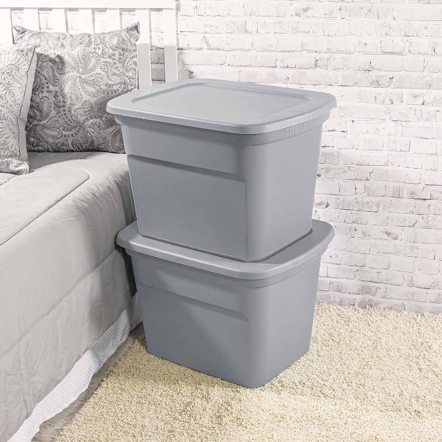 Sterilite 18 Gal Storage Tote - Stackable Plastic Bin with Lid for Organizing Clothes | Gray Base & Lid, 8-Pack
