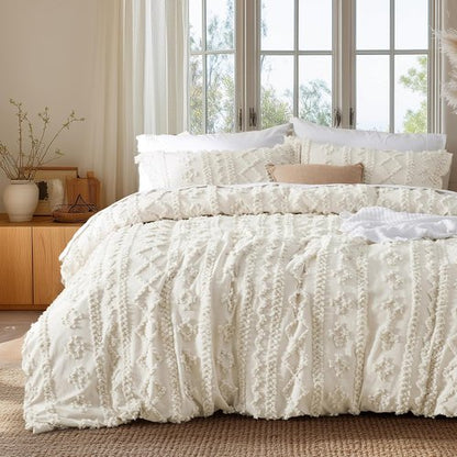 Bedsure Boho Duvet Cover - Soft & Comfortable Queen Size Bedding Set | Elegant Beige Design, Machine Washable