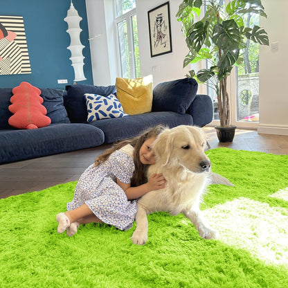 OLANLY Large Area Rug - Soft Fluffy Shaggy Indoor Carpet for Living Room & Bedroom | 8x10, Lime Green