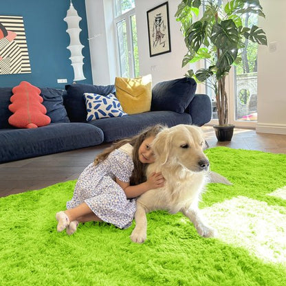 OLANLY Area Rugs for Living Room Bedroom, Machine Washable 4x5.9 ft Soft Fluffy Shaggy Bedside Rug, Indoor Floor Carpet for Kids Girls and Boys, Dorms, Nursery Rooms, Home Decor Aesthetic, Lime Green