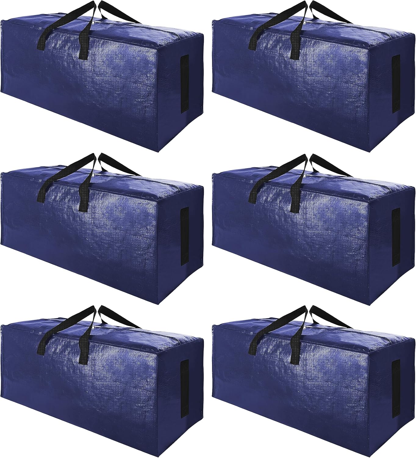 Sweet Dolphin Extra Large Moving Bags - Heavy Duty Storage Totes with Strong Zippers & Handles | Navy Blue, 6 Pack