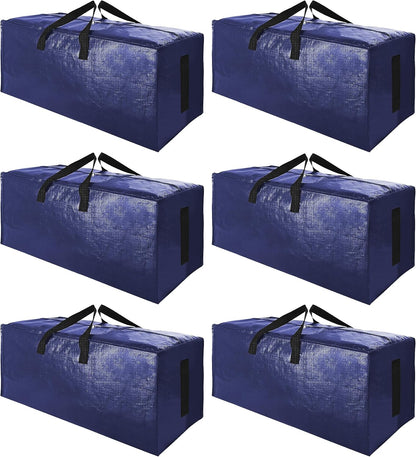 Sweet Dolphin Extra Large Moving Bags - Heavy Duty Storage Totes with Strong Zippers & Handles | Navy Blue, 6 Pack