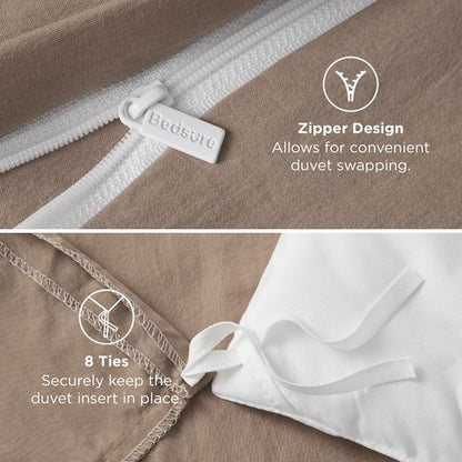 Bedsure Khaki Duvet Cover Twin/Twin XL Size - 2 Pieces Prewashed Cotton-Like Polyester Extra Soft Bedding Set, Includes 1 Twin Duvet Cover 68''x90'' with Zipper Closure & 1 Pillow Sham, No Comforter