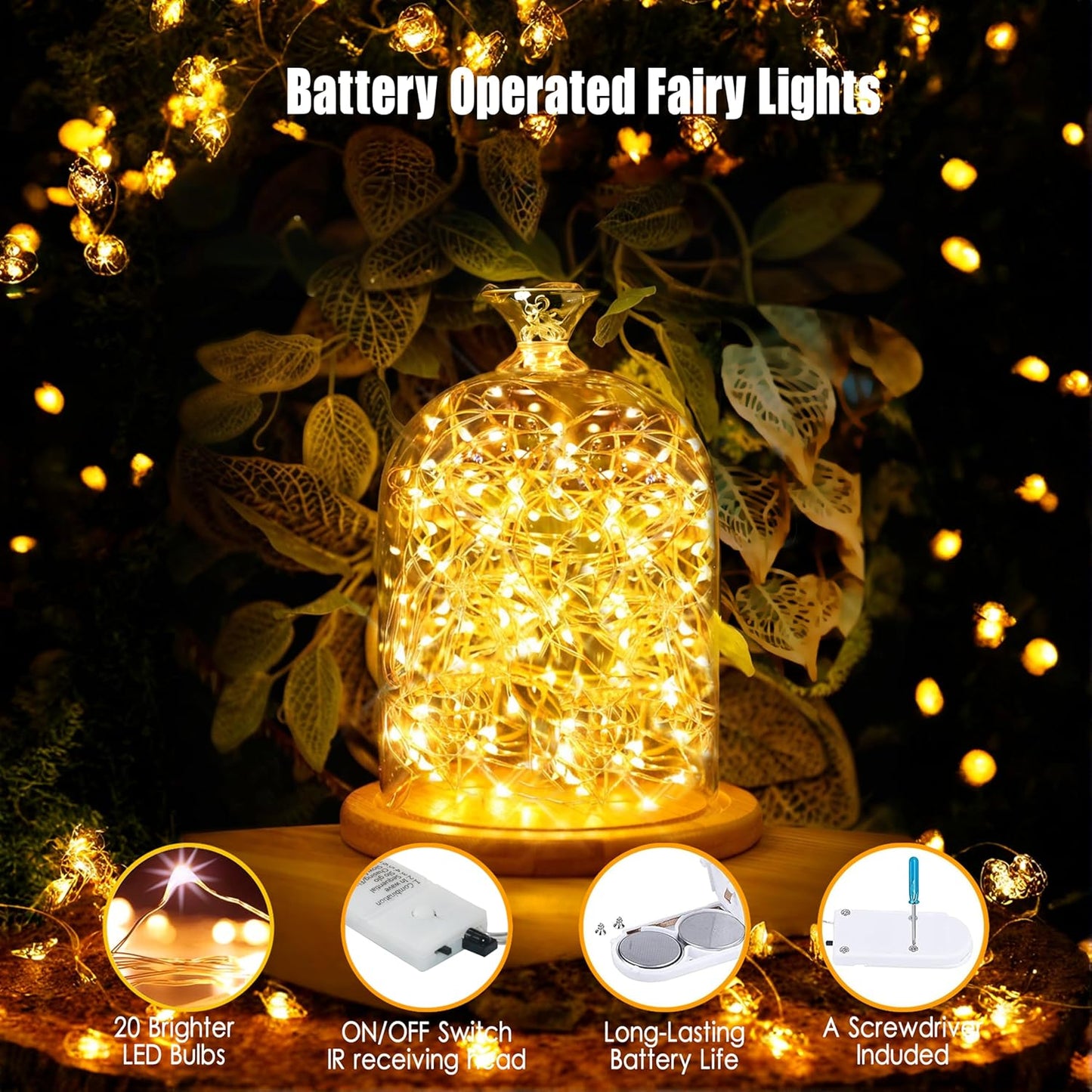Skiennix 6 Pack Fairy Lights - Battery Operated Twinkle Lights with Timer | 20 LED Warm White, 6.5ft Silver Wire for Weddings & Parties