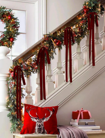SIMISI Ribbon Burgundy Long Velvet Bows - Perfect Ornaments for Christmas Tree & Wreaths | 15x24 Inch, Set of 6