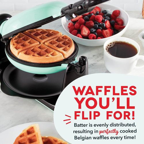 Dash Flip Belgian Waffle Maker - Nonstick Rotating Design with Quick Heat-Up for Easy Breakfasts - Aqua