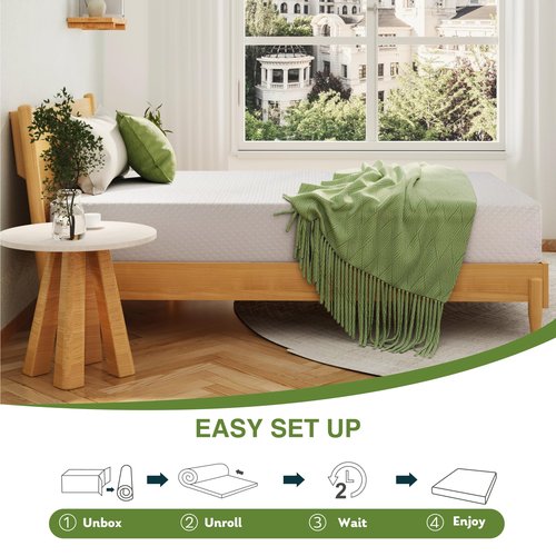 EGOHOME Twin XL Memory Foam Mattress, 6 Inch Bed Mattress in a Box with Cooling Green Tea Gel, Relieve Pressure with Medium Support, CertiPUR-US Certified, 80''L x 38''W, White