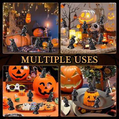 Skiennix Miniature Resin Crows - 30 Pcs Black Raven Figurines for Spooky Halloween Decor & DIY Crafts