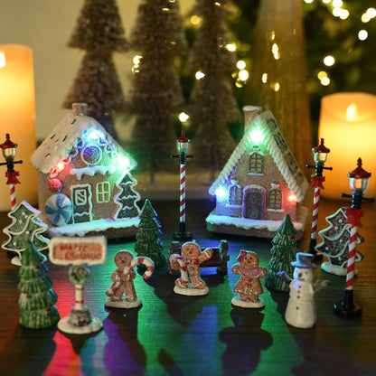 Valery Madelyn Christmas Village Set - Battery Operated Gingerbread House Decorations | 17-Piece Holiday Collection