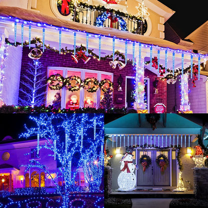 WATERGLIDE Meteor Shower Lights - 12" Outdoor Icicle Christmas Lights with 192 SMD LEDs | Connectable Blue Raindrop Decor