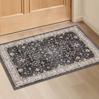 Skiennix Black Washable Entry Rug - Non-Slip Rubber Backing | Stain & Fade Resistant, 2x3 Size