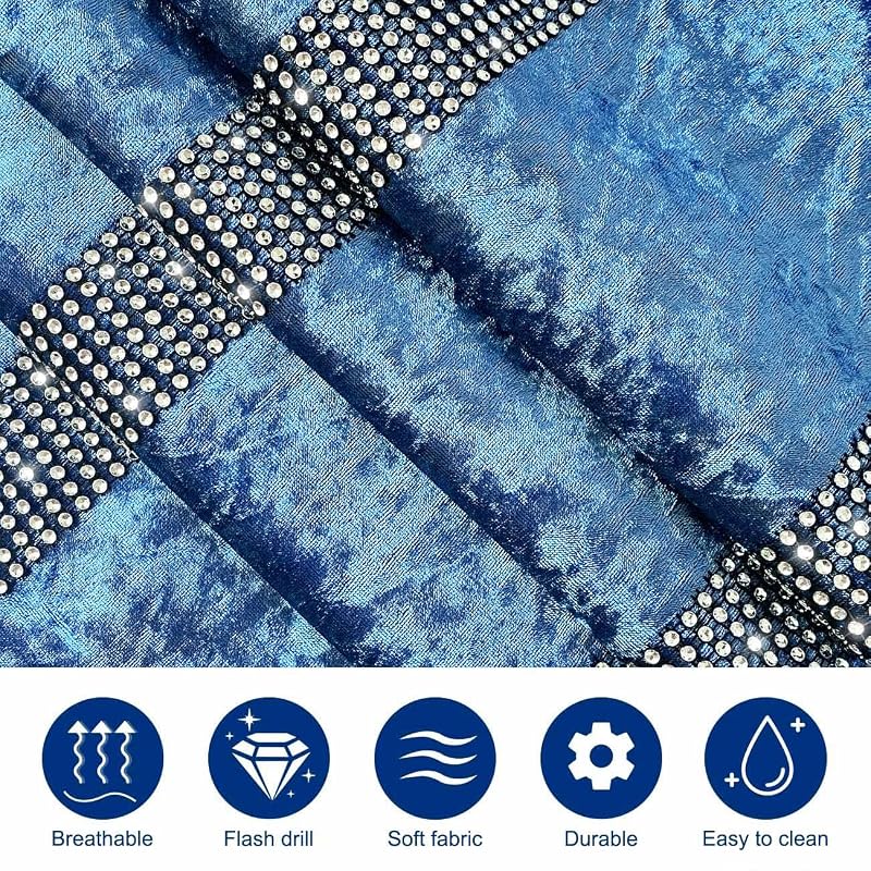 Fancy Blue Table Runner with Silver Sequin Rhinestones, Ombre Velvet 13x84 Inches - Variation Blue+13x84 inches