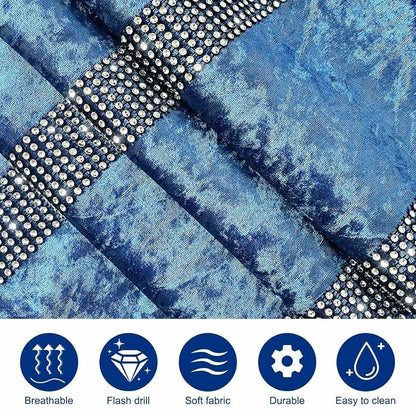 Fancy Blue Table Runner with Silver Sequin Rhinestones, Ombre Velvet 13x84 Inches - Variation Blue+13x84 inches