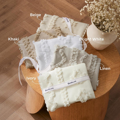 Bedsure Tufted Boho Comforter Set - Queen Size Beige Bedding | GentleSoft™ 3-Piece Farmhouse Embroidery Set