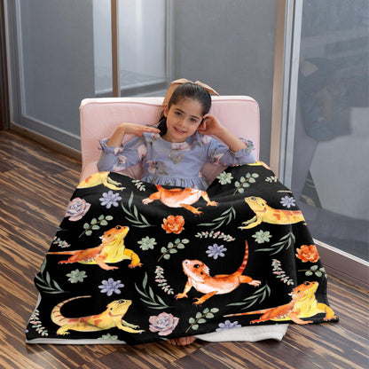 Bearded Dragon Reptiles Blanket Gift for Boy Girl Flannel Fuzzy Warm Plush Lightweight Soft Throw for Couch Sofa Bed Office Camping 40''x 50'' for Kids/Child