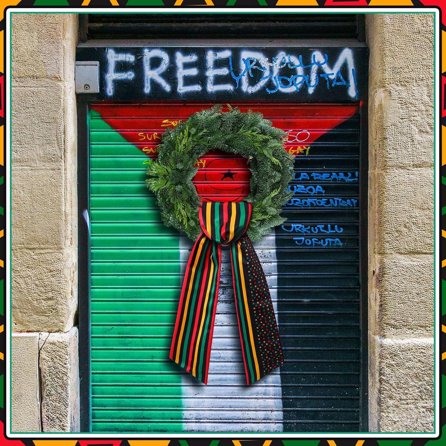 VitalCozy Happy Juneteenth Wreath Sash - Satin Embroidery Monogram Ribbon for Indoor/Outdoor Decor