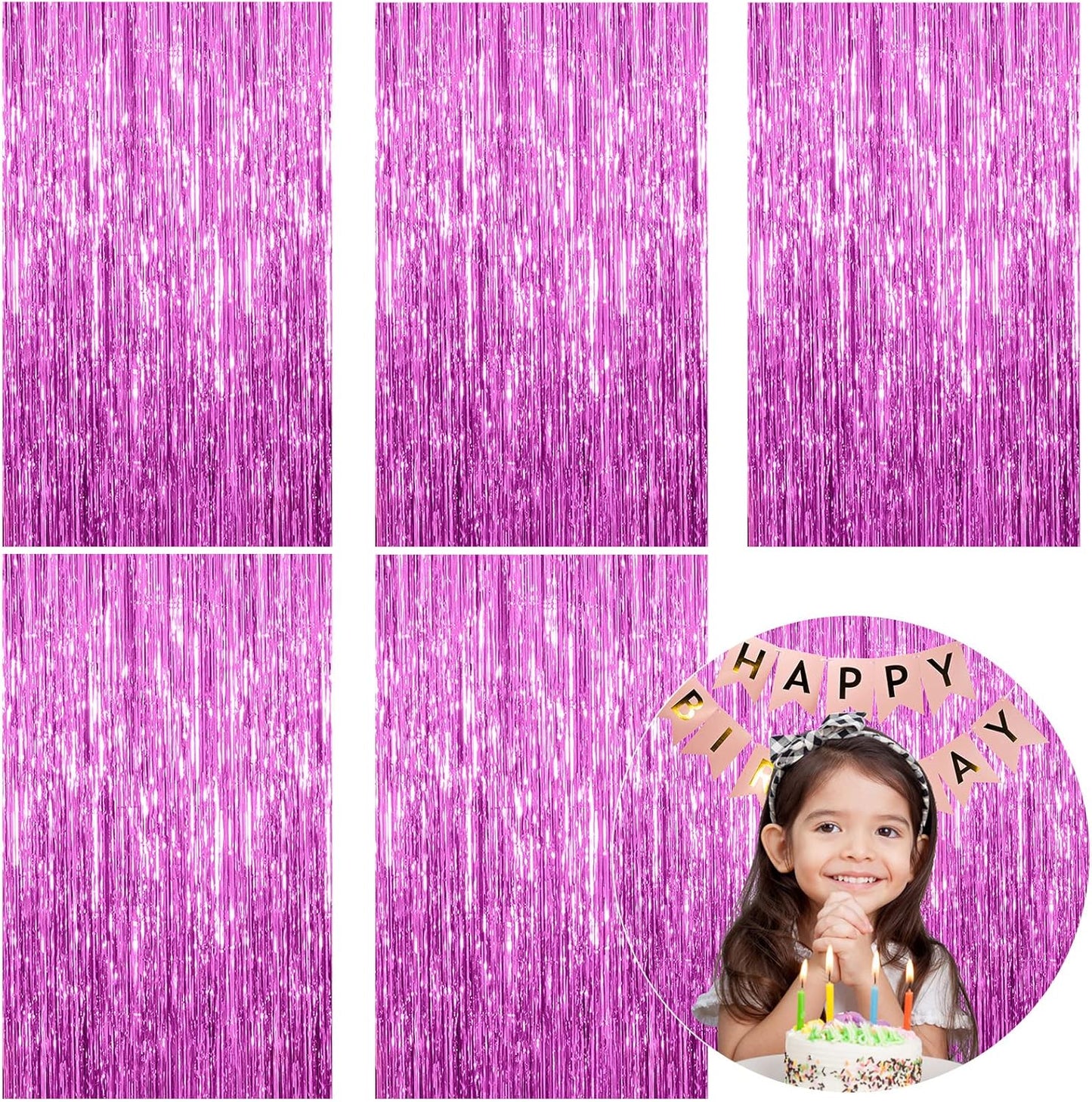 Skiennix Foil Curtain Backdrop - Metallic Tinsel Fringe for Photo Booths | 5 Pack for Parties & Celebrations