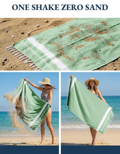 LANE LINEN Turkish Beach Towels, 2 Pack Extra Large Beach Towel, Pre-Washed for Soft Feel, Oversized Sand Free Quick-Dry Pool Towel, Beach Towels for Adults,39"x71" - Jade Green
