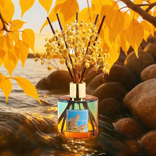 Cocorrína Reed Diffuser - Golden Leaves Set with 8 Sticks & Preserved Baby's Breath | Home Decor