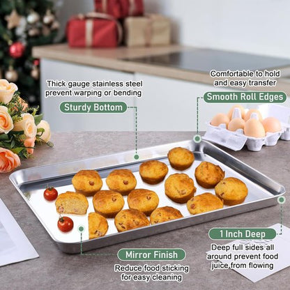 Homikit Baking Sheet Set - 16" x 12" Stainless Steel Cookie Pan with Cooling Rack | Nonstick & Dishwasher Safe