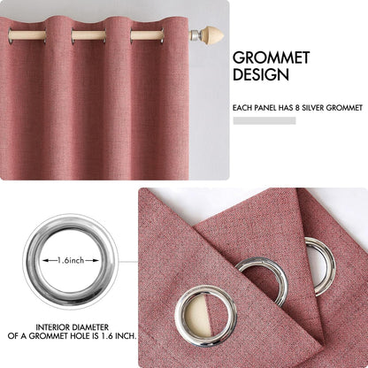 MIULEE Blackout Linen Textured Curtains - Thermal Insulated Dusty Rose Drapes | 52 x 96 Inch (2 Panels)