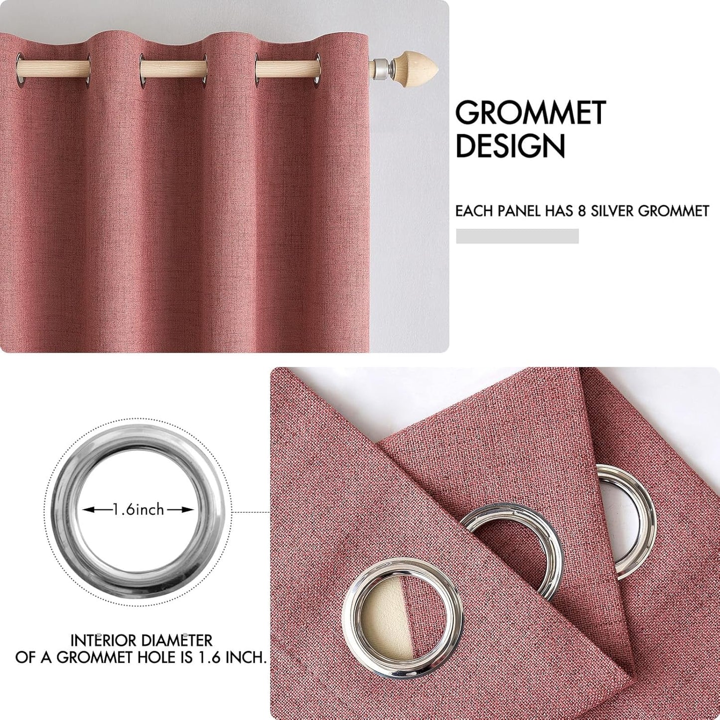 MIULEE 100% Blackout Linen Textured Curtains - Thermal Insulated Dusty Rose | 42 x 90 Inch (2 Panels)