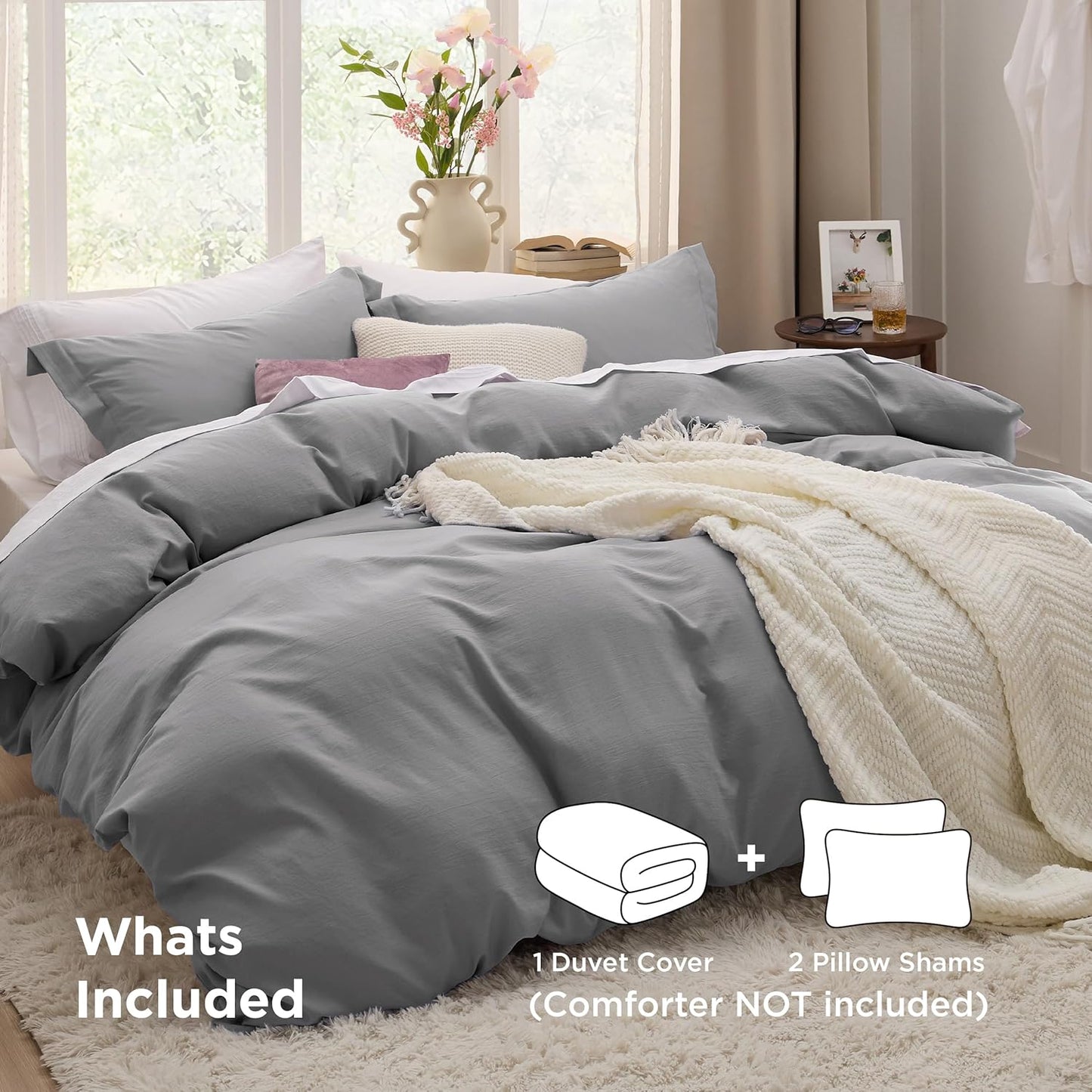 Bedsure Grey Duvet Cover King Size - Extra Soft 3-Piece Bedding Set with Zipper Closure | 104x90 Inches